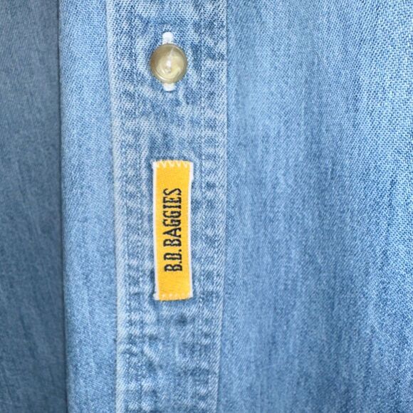 B.D. Baggies Foundry Denim Shirt Relaxed Fit Light Wash USA Made Men's M VTG 90s - Picture 6 of 13
